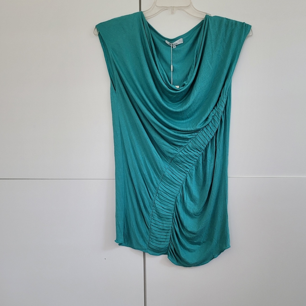 My Tribe Teal Draped Cowl Neck Sleeveless Top